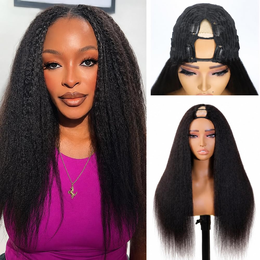 LEFGODY front view of V part wig showing natural hairline and quick styling benefit