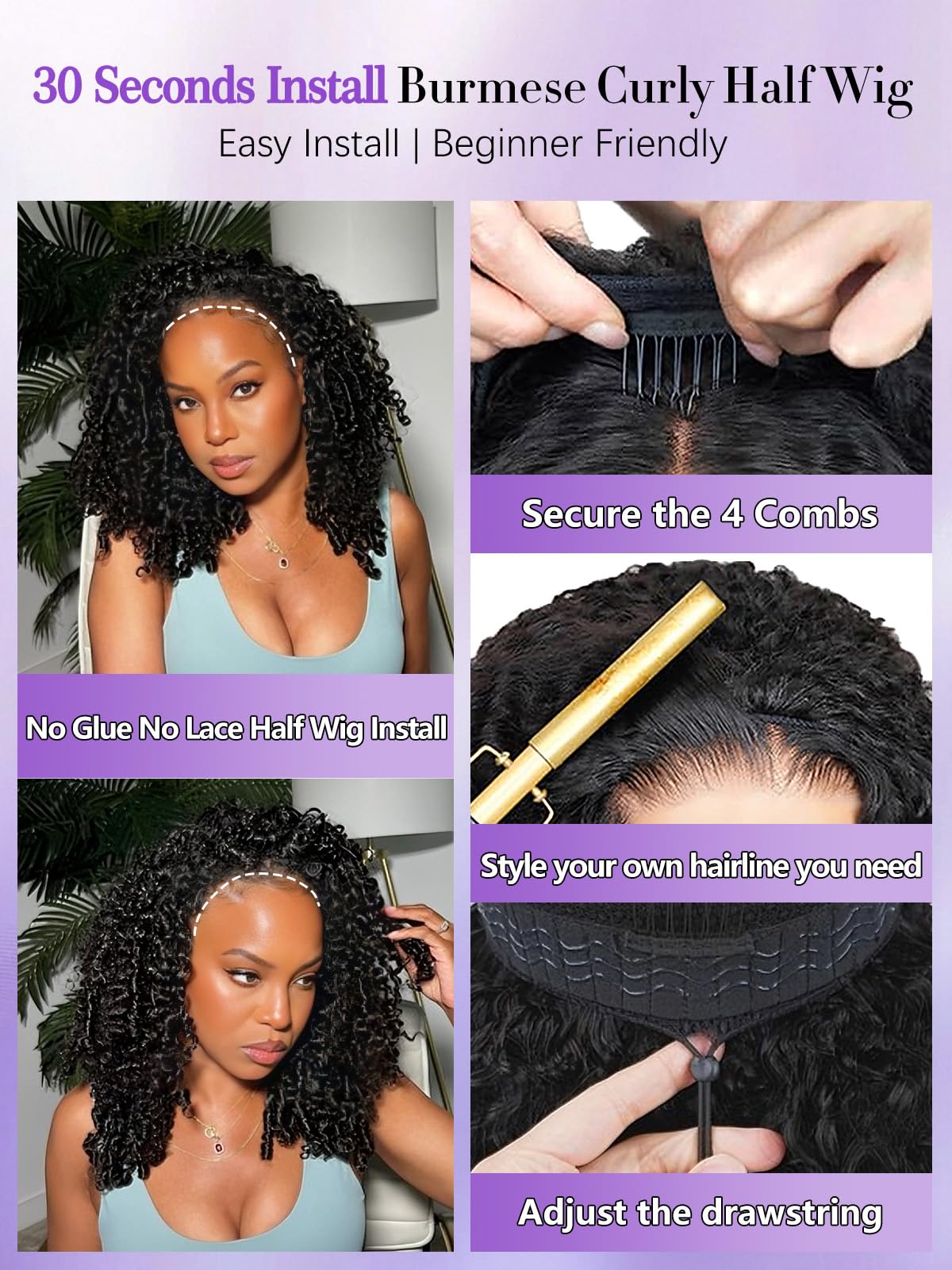 Legendhair cap interior with drawstring and combs for secure fit