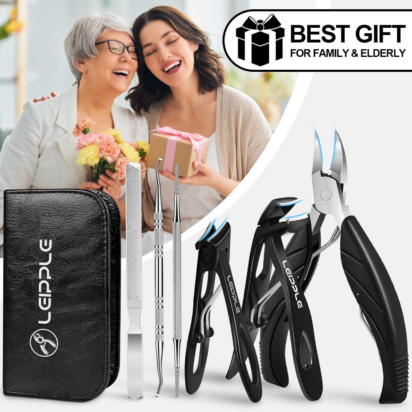 Leipple lifestyle shot of foot-care routine highlighting convenient home pedicure benefits