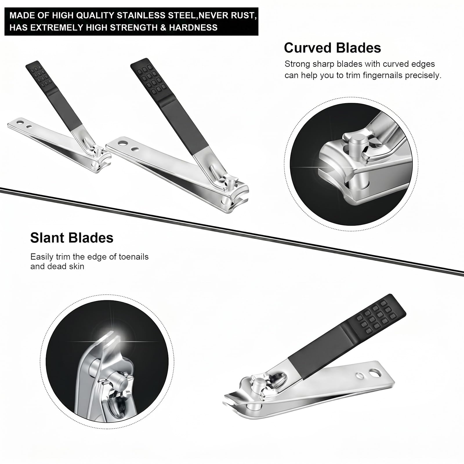 Leipple close-up of heavy-duty stainless steel nail clipper for sharp long-lasting cuts