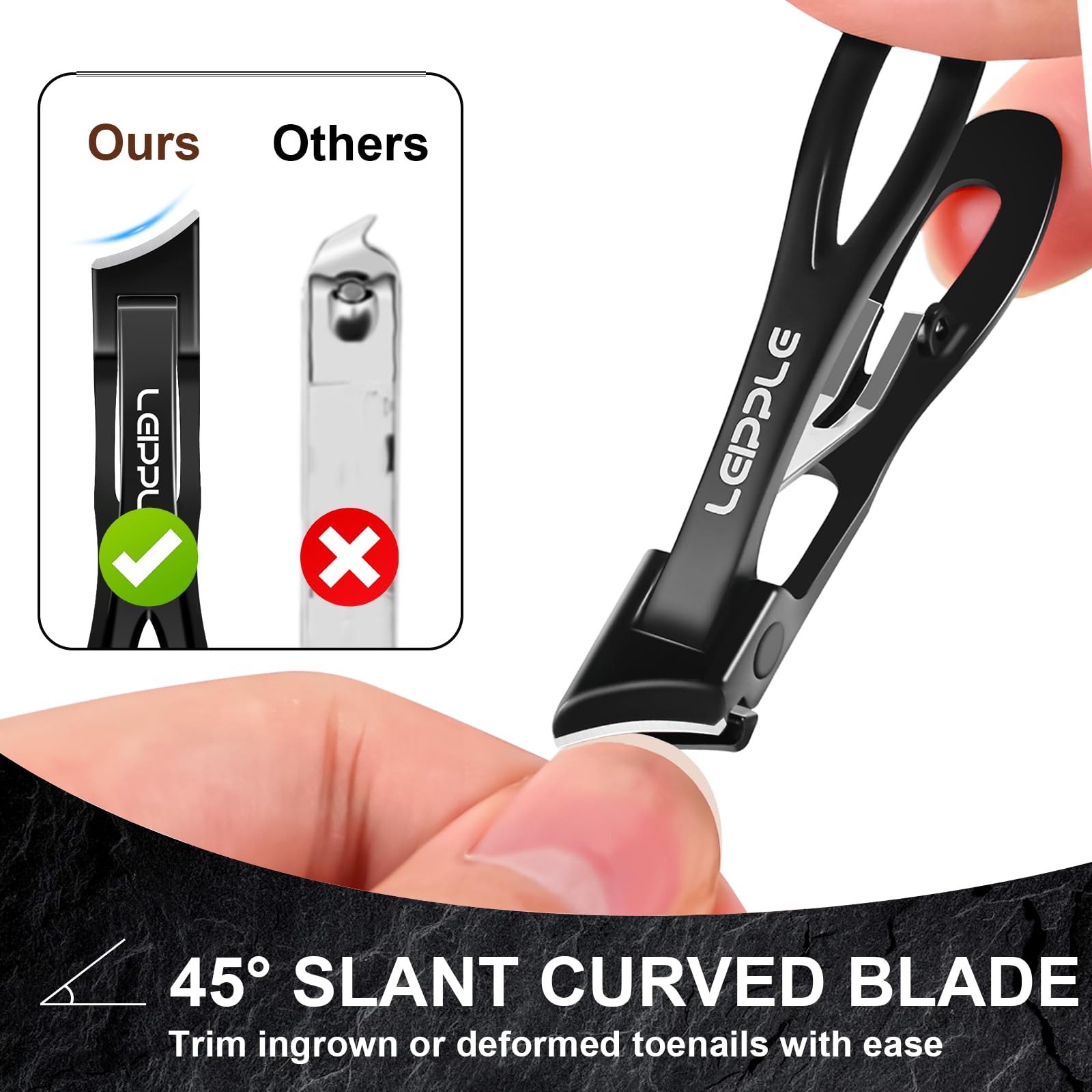 Leipple textured non-slip handles shown for secure grip and lower trimming effort