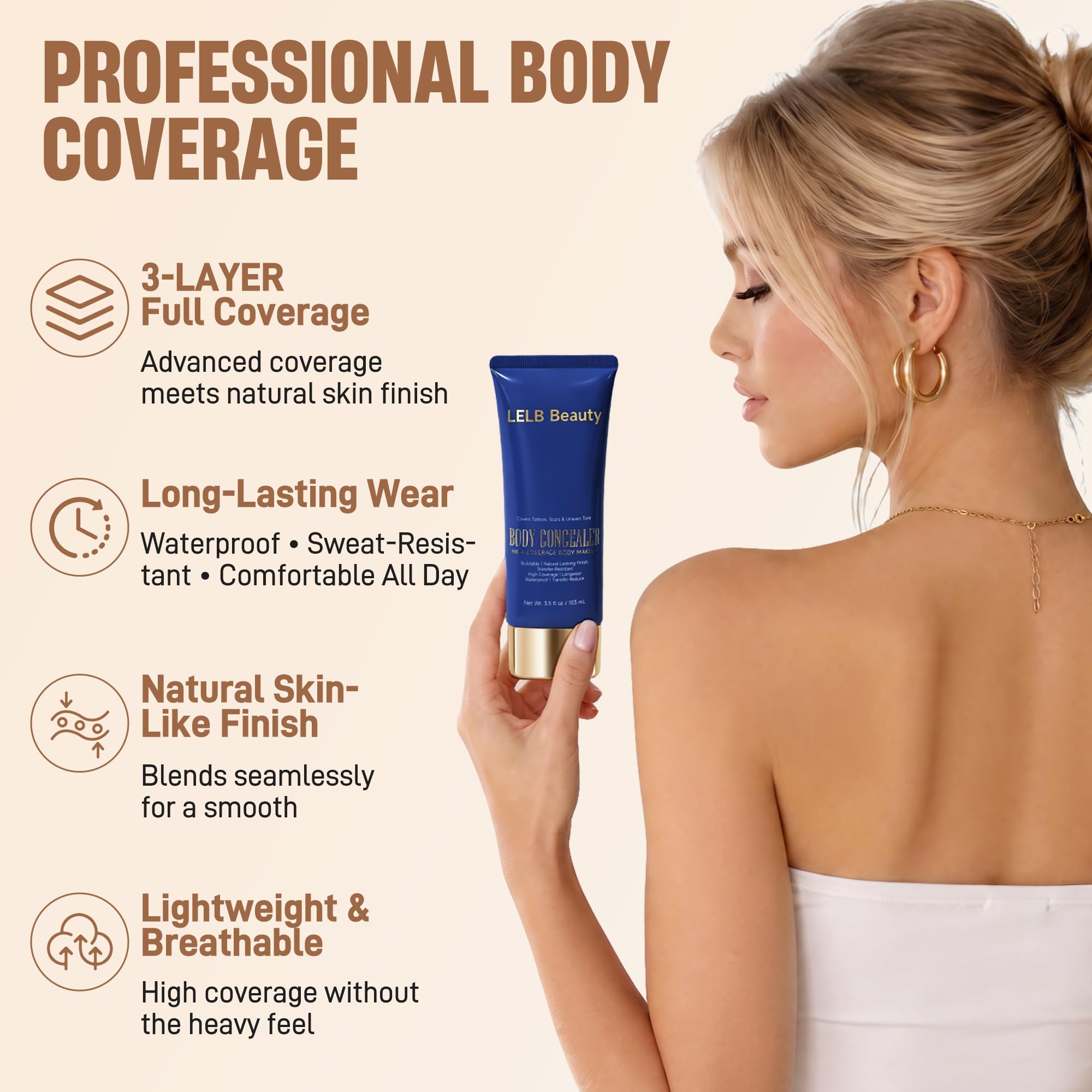 LELB applying cover up on arm to show easy spread and quick drying benefit