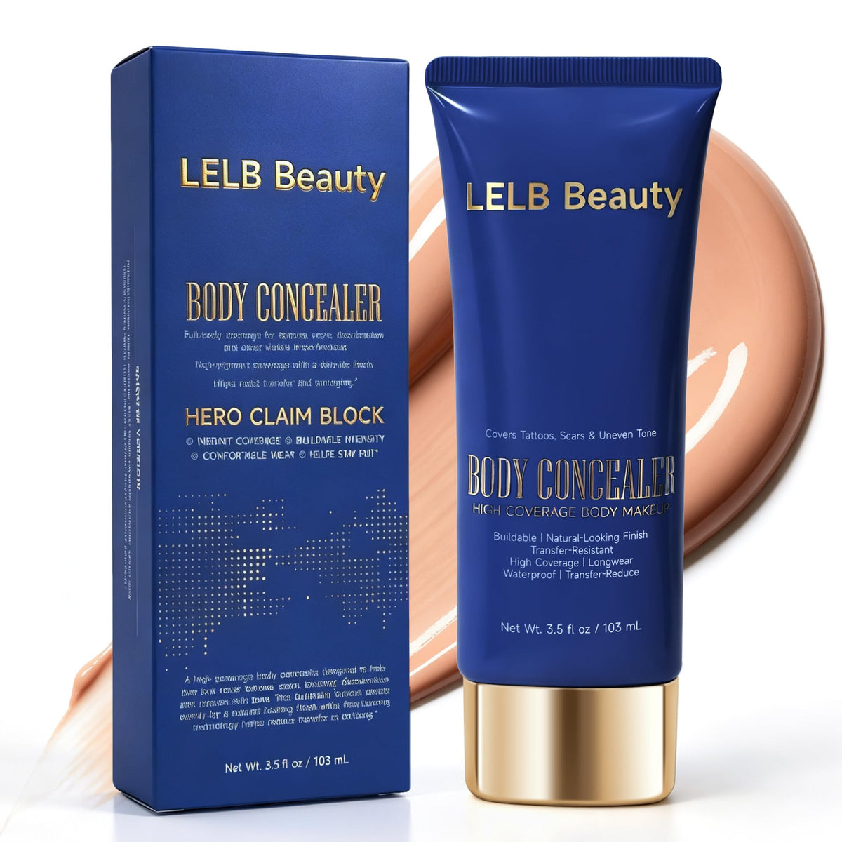 LELB front packaging Golden bottle showing product and branding benefits