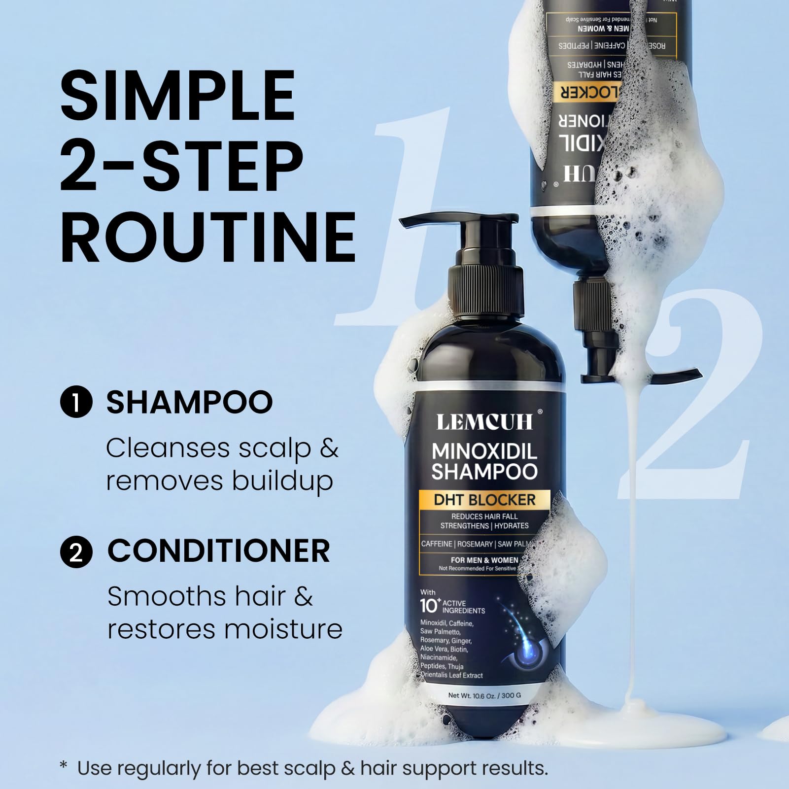 Lemcuh shampoo texture close-up demonstrating gentle foaming action