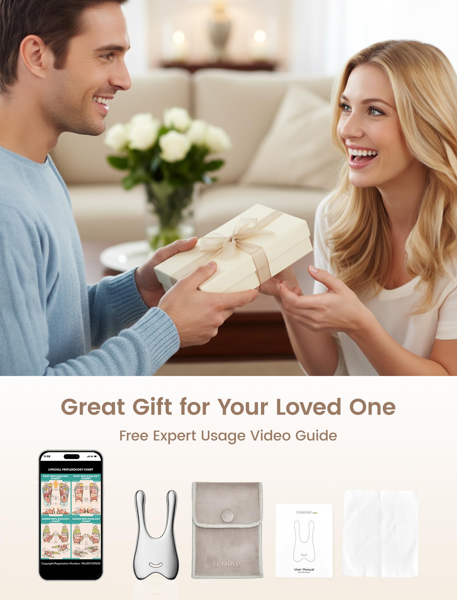 Lemove gua sha elegantly packaged as a thoughtful, durable wellness gift