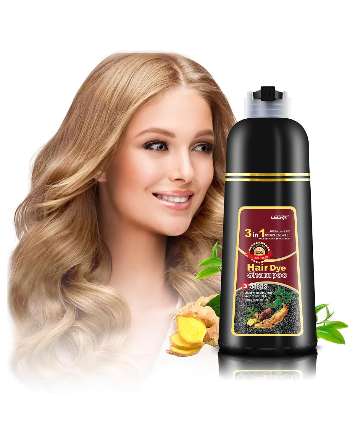 leorx front bottle showing blonde and brown color benefits