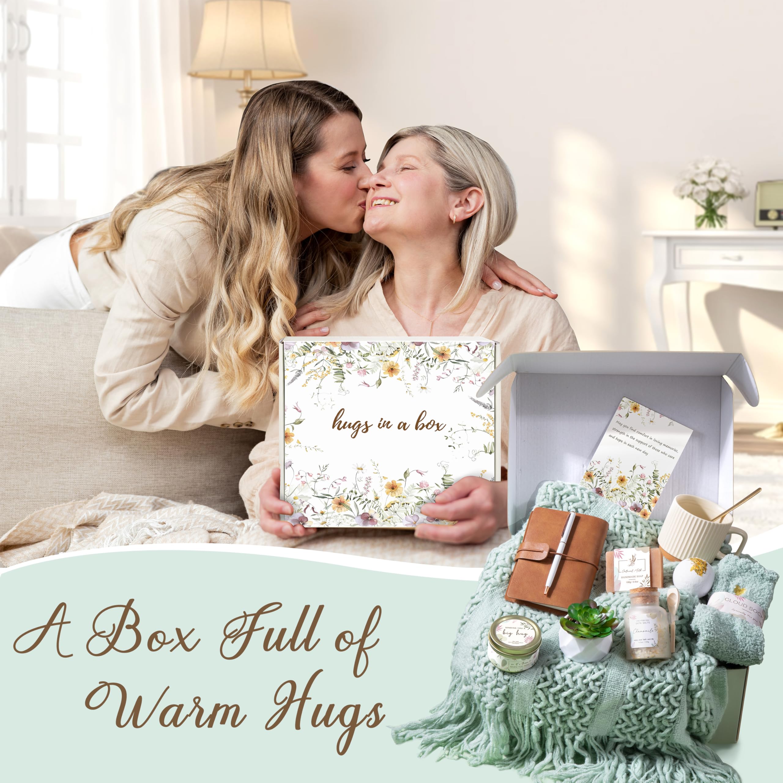 Lepiche gift box on sofa demonstrating the set creating a relaxing home scene
