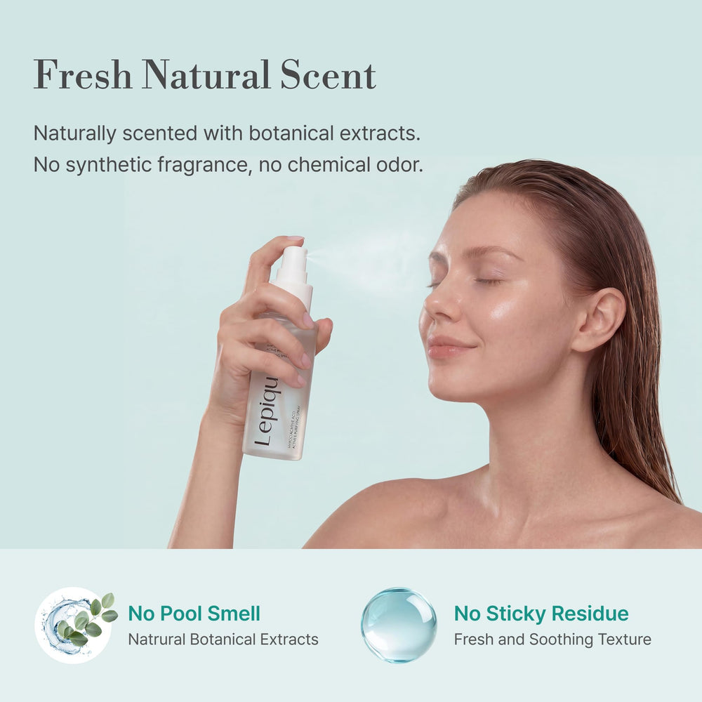 Lepique spray beside sunscreen and serum showing layering compatibility benefit