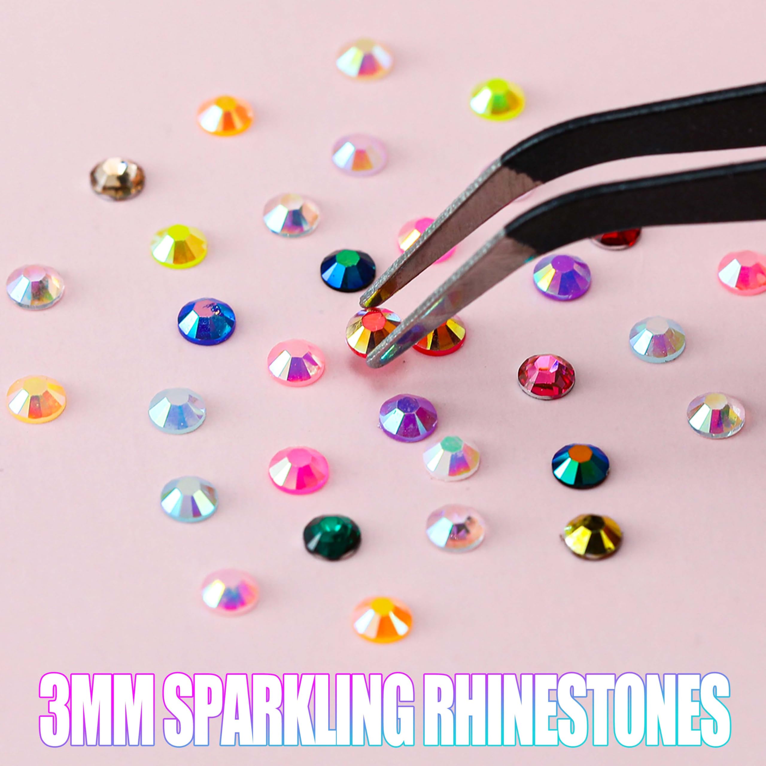 LERBOU applicator and tweezers positioned for precise rhinestone placement