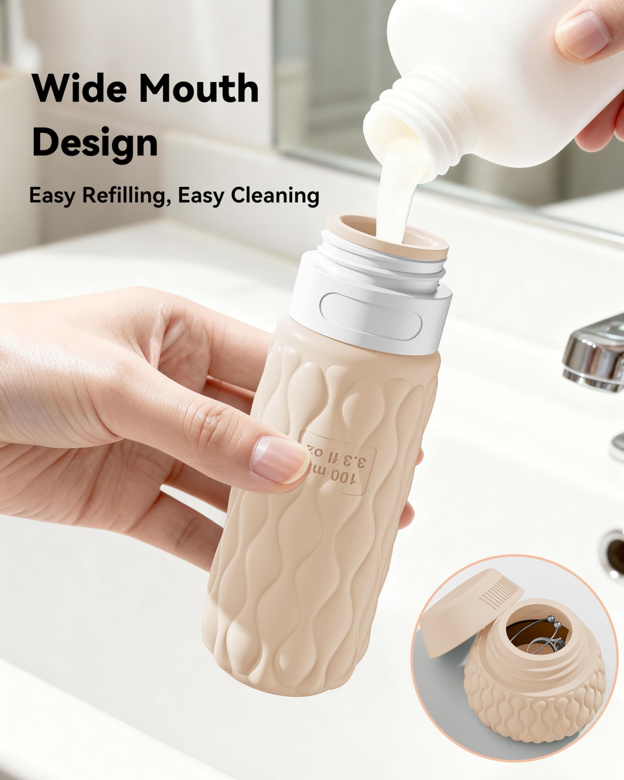 Lericttor funnel brushes and spatulas arranged to show easy refilling benefit
