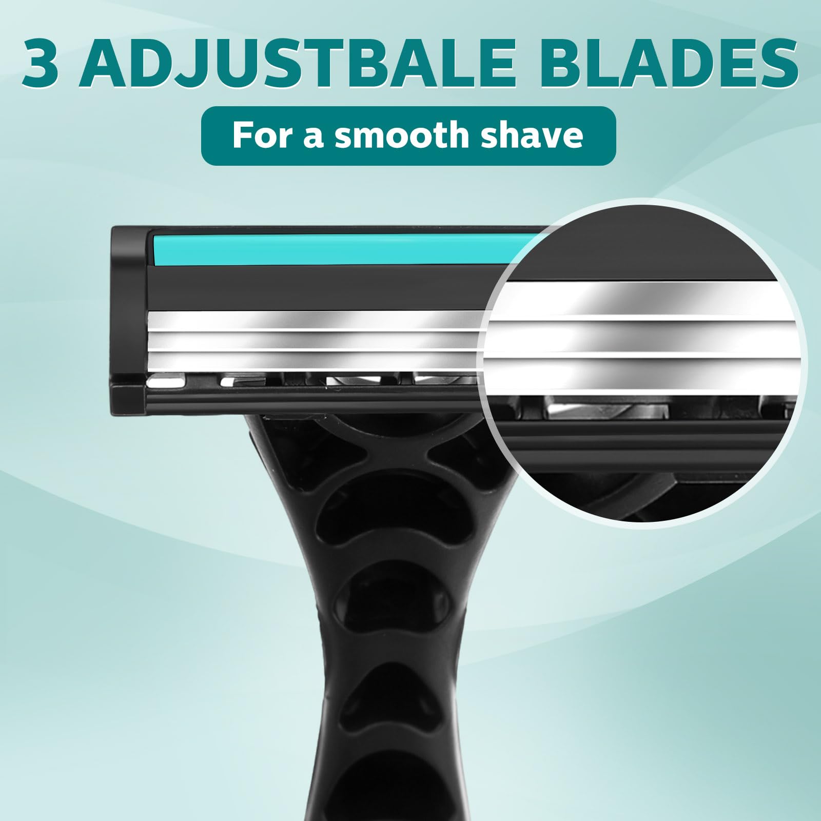 Leriton close-up of three blade head for smoother shaves