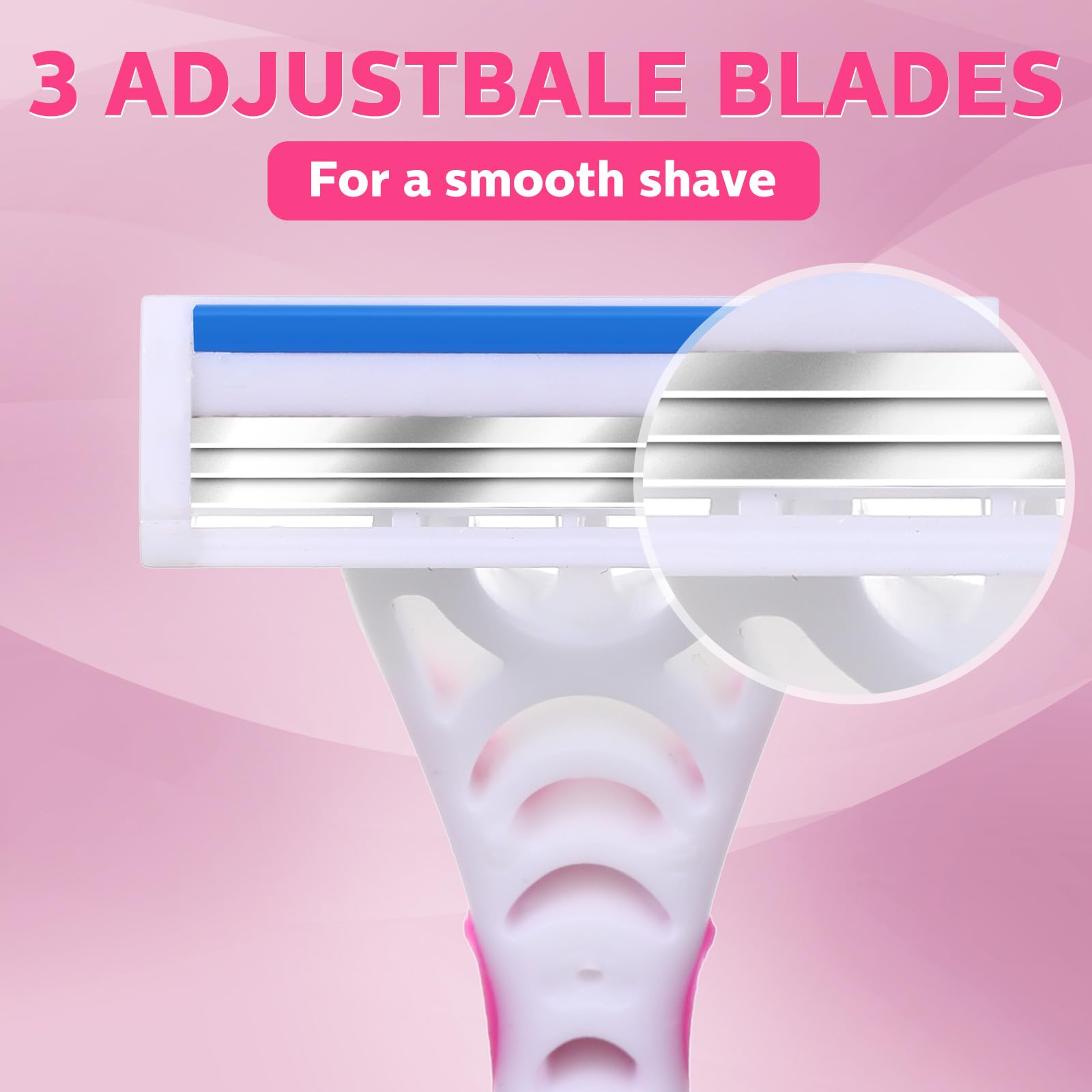 Leriton close-up of three stainless steel blades for smoother shaves