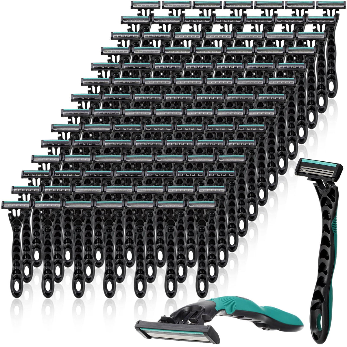 Leriton front-packaging showing 100 razors, bulk convenience