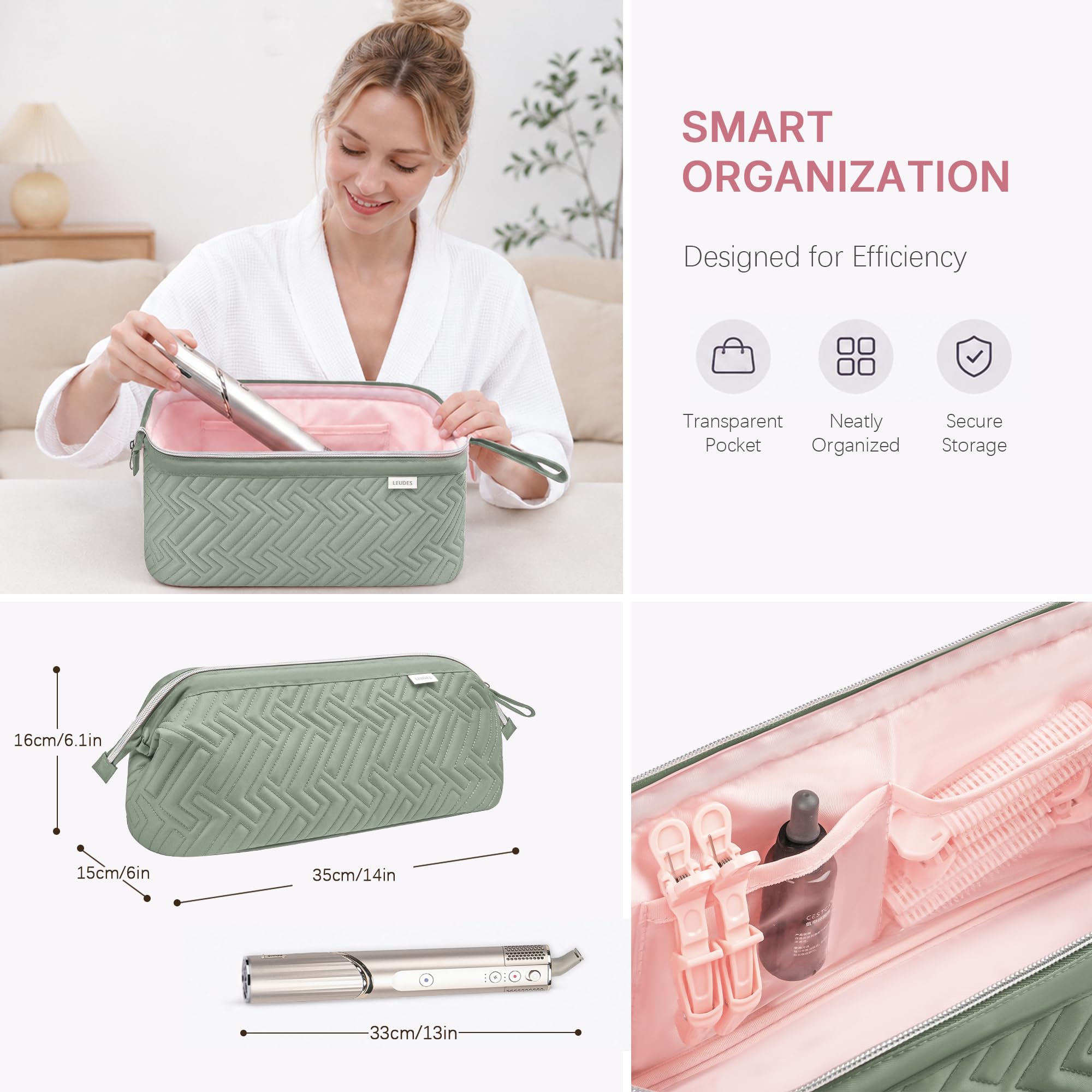 Leudes open interior with wide opening for quick access and organization