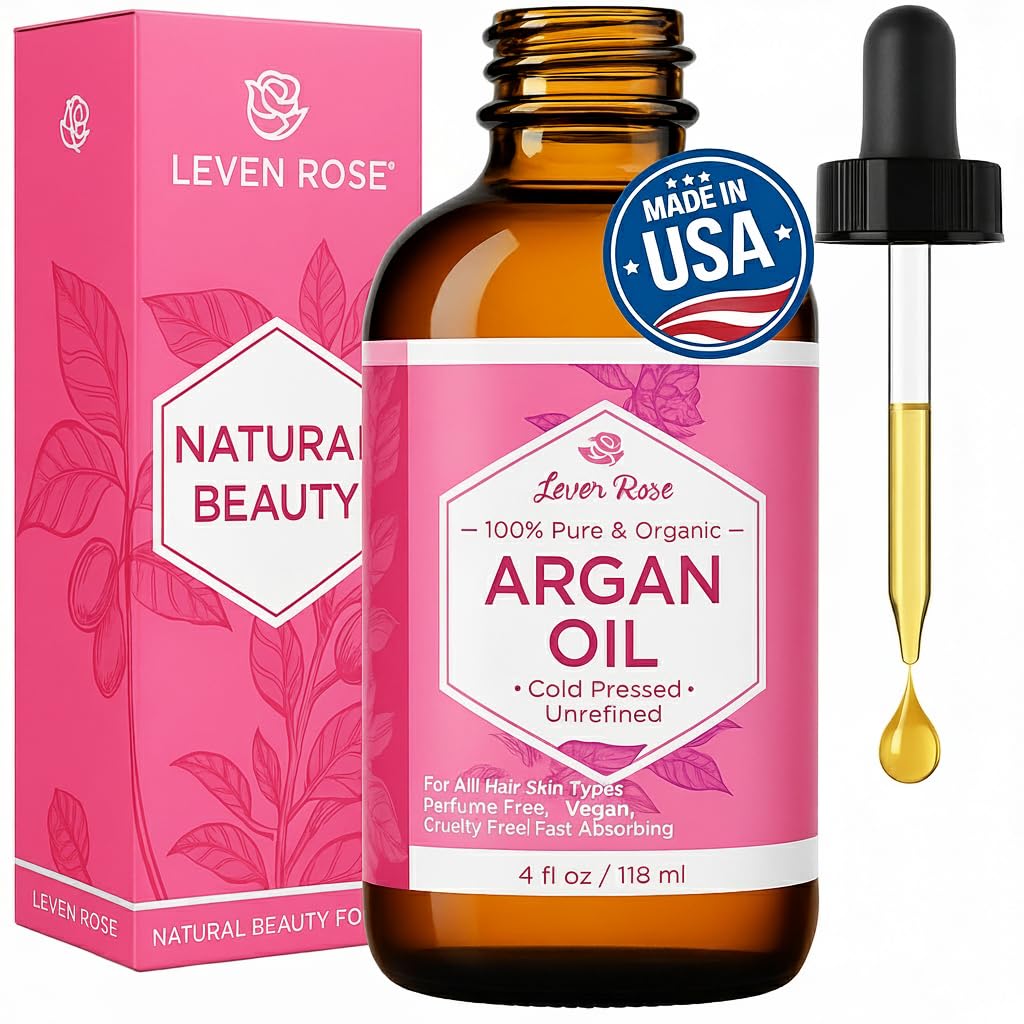 Leven Rose front bottle shot showing pure argan oil and packaging benefit