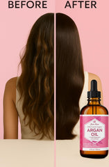 Leven Rose hair before and after using oil showing smoother frizz-free hair