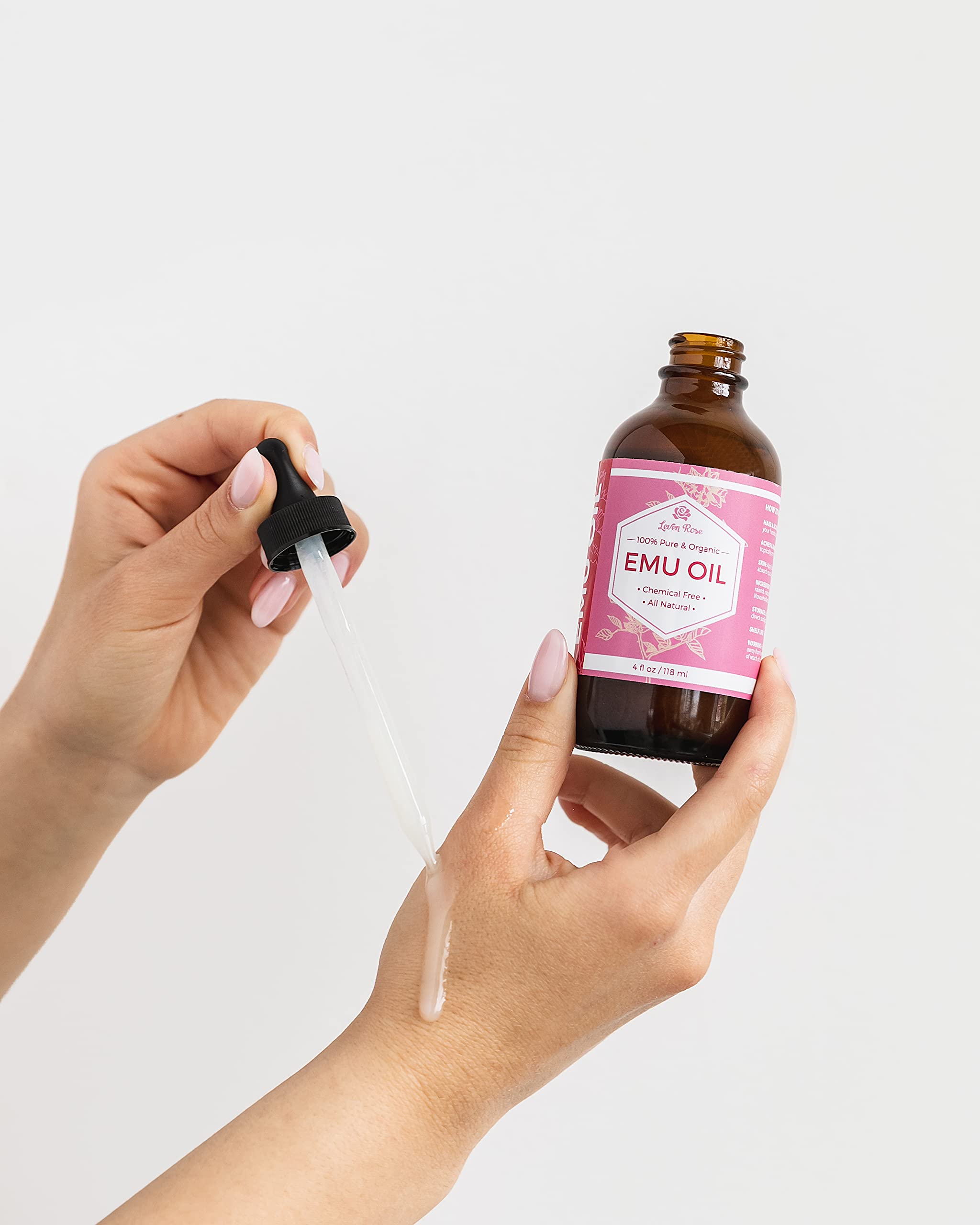 Leven Rose applied to hands highlighting targeted hydration and quick absorption