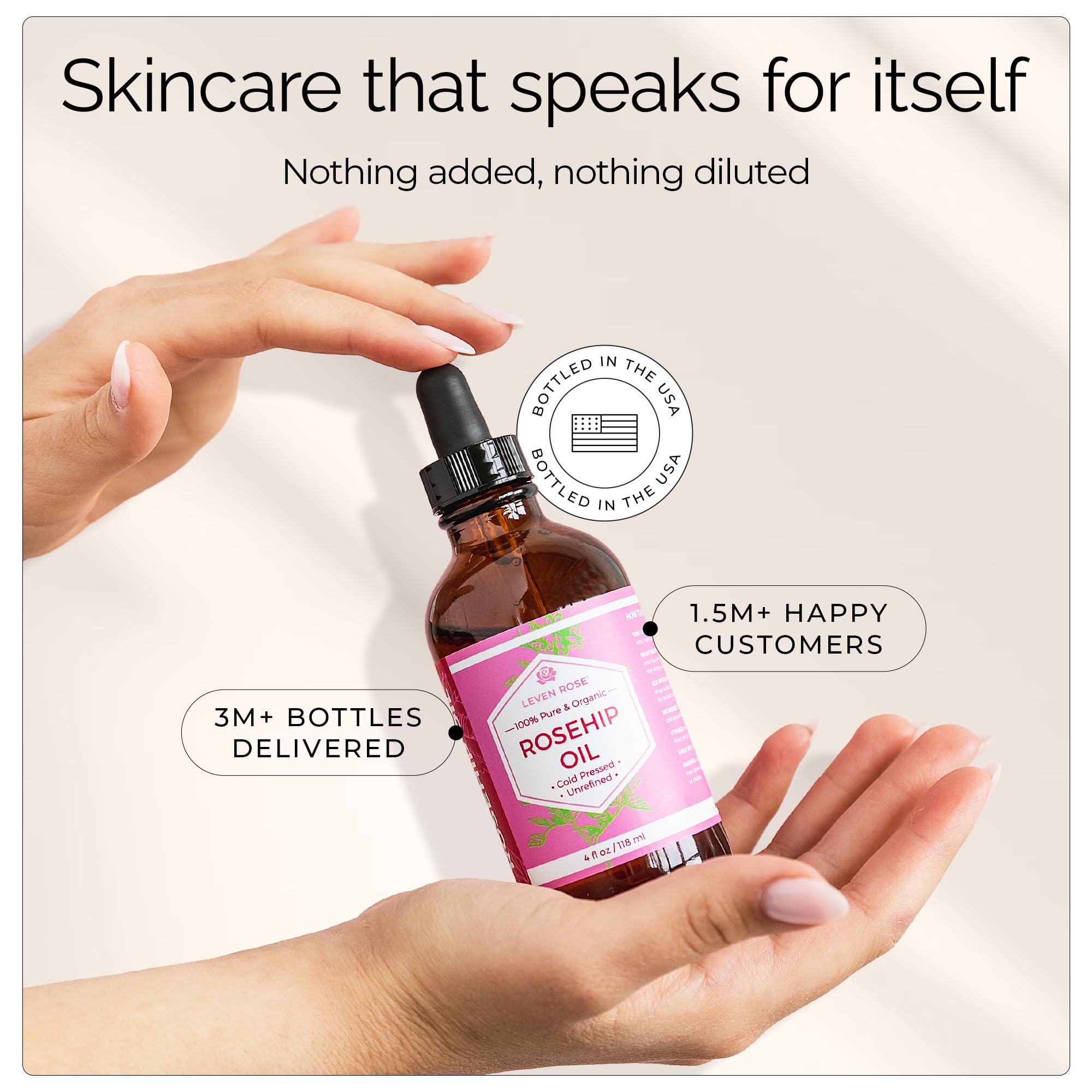 Leven Rose smoothed on hair ends, reduces dryness and split ends