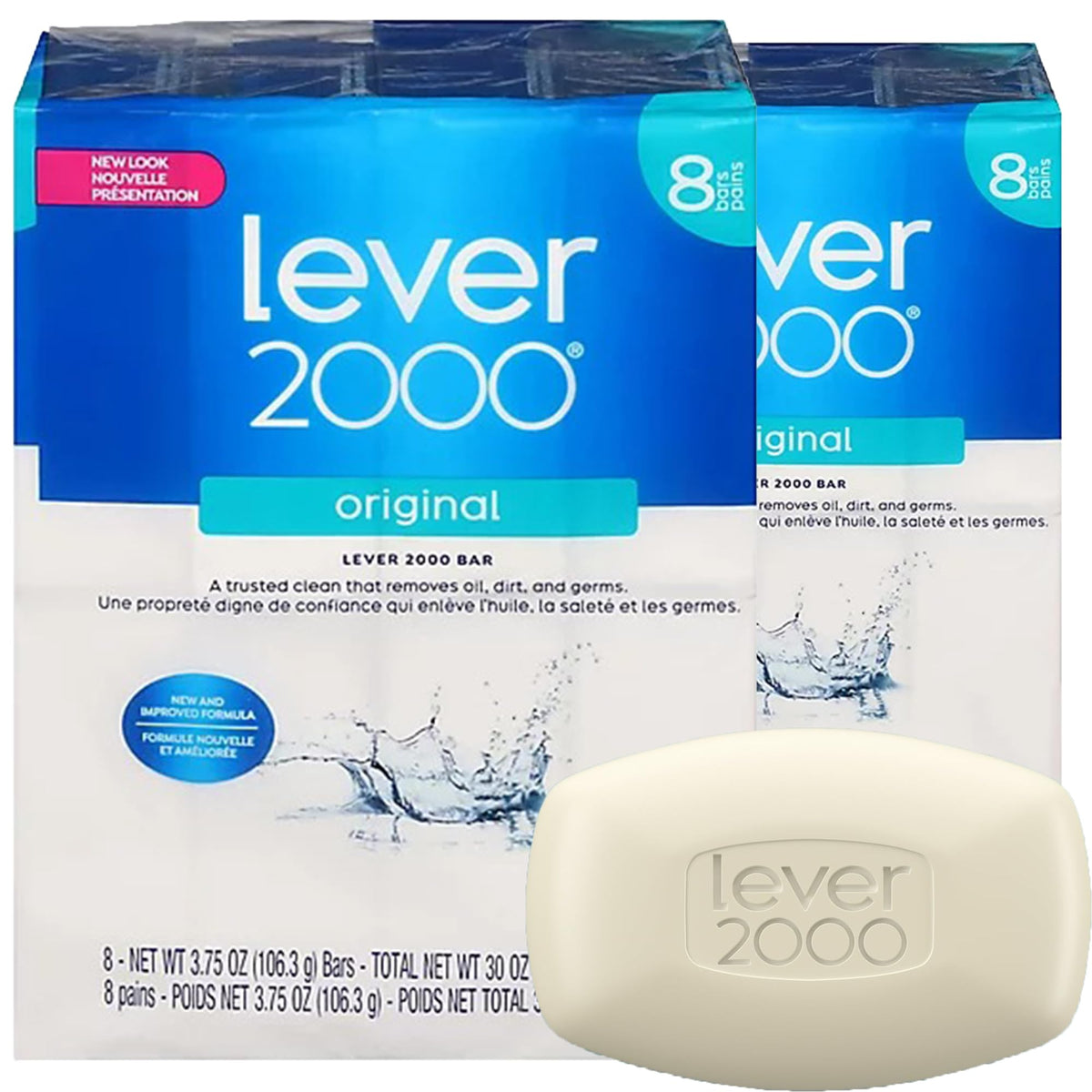 Lever 2000 front packaging showing multi-bar bundle and clear branding benefit