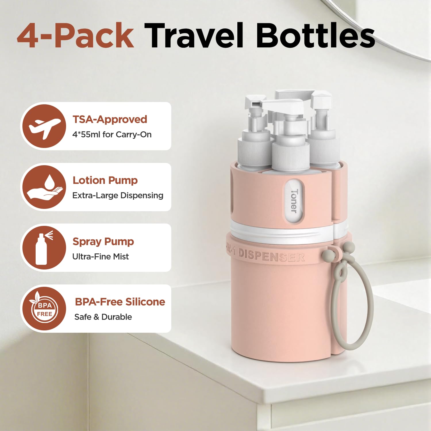 LEVOGO open silicone case with labeled bottles and spray pump for quick identification