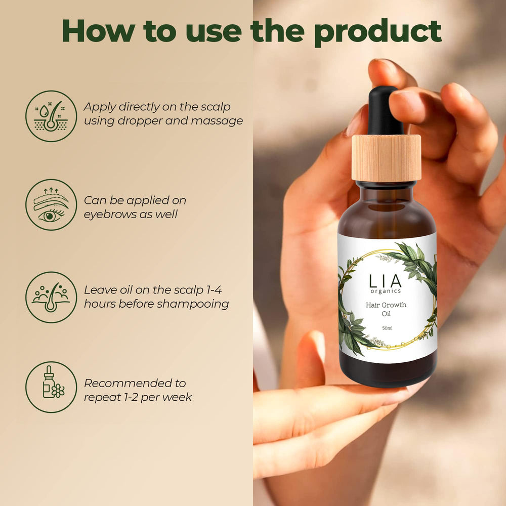 Lia Organics dropper dispensing oil to demonstrate controlled application and mess-free use