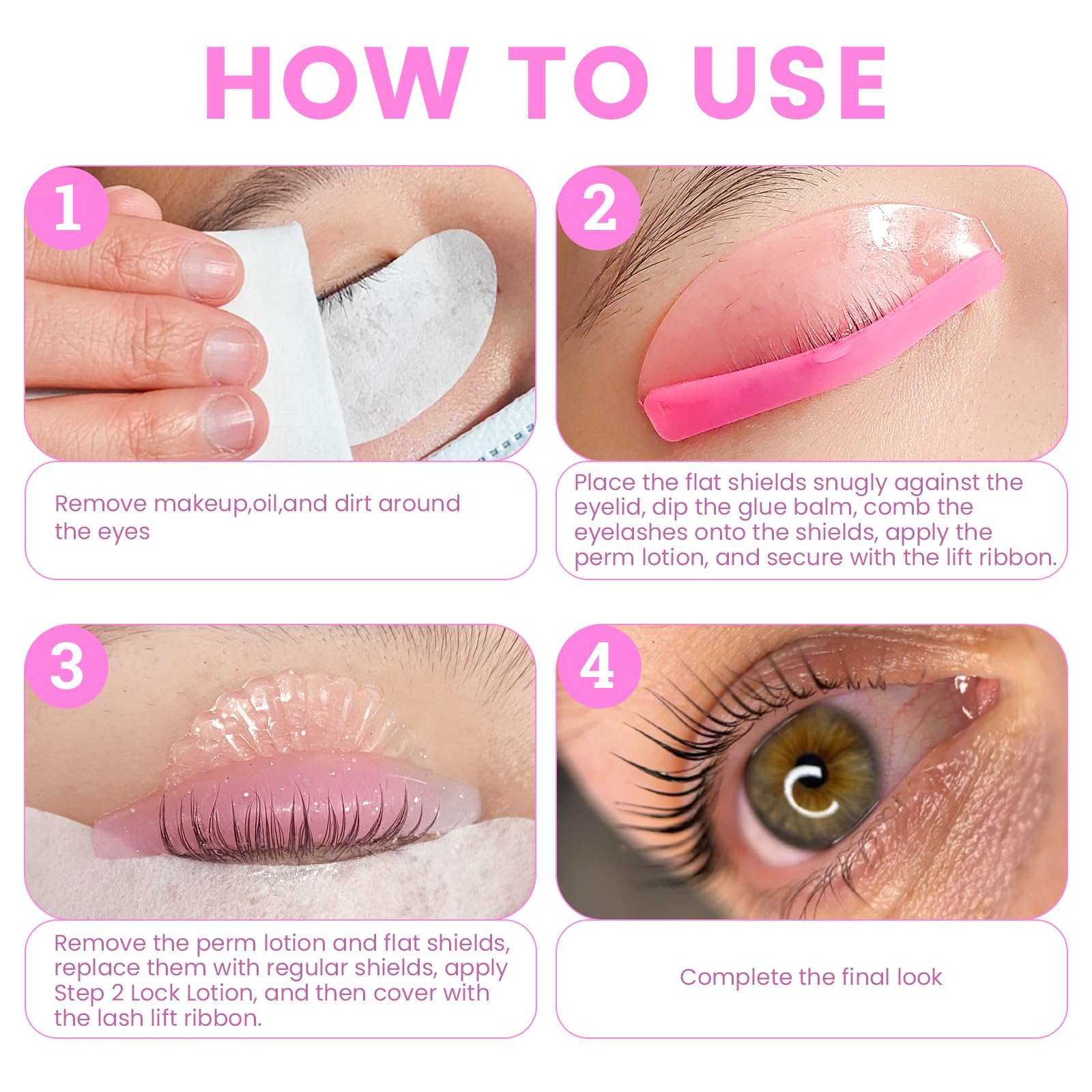 Libeauty shields positioned on eyelid to show precise fit and improved lifting