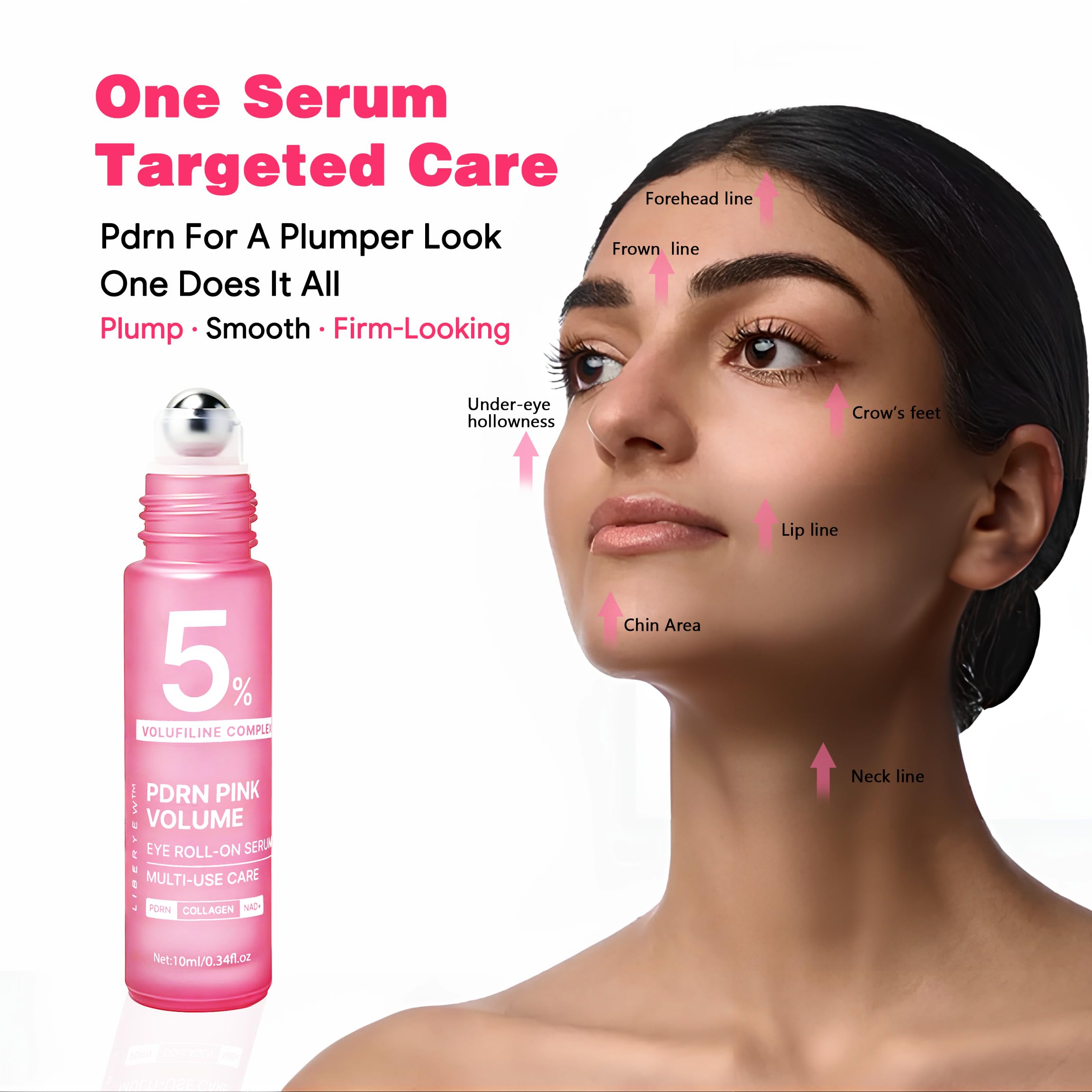 LIBERYEW applying roll-on under eye showing targeted smoothing benefit