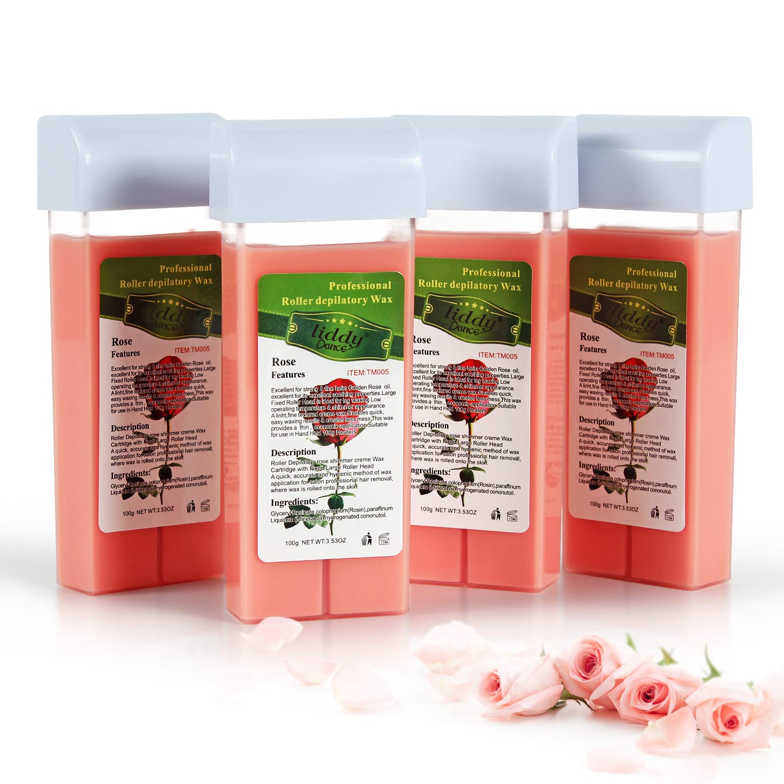liddy Dance front packaging showing four rose wax cartridges and benefits