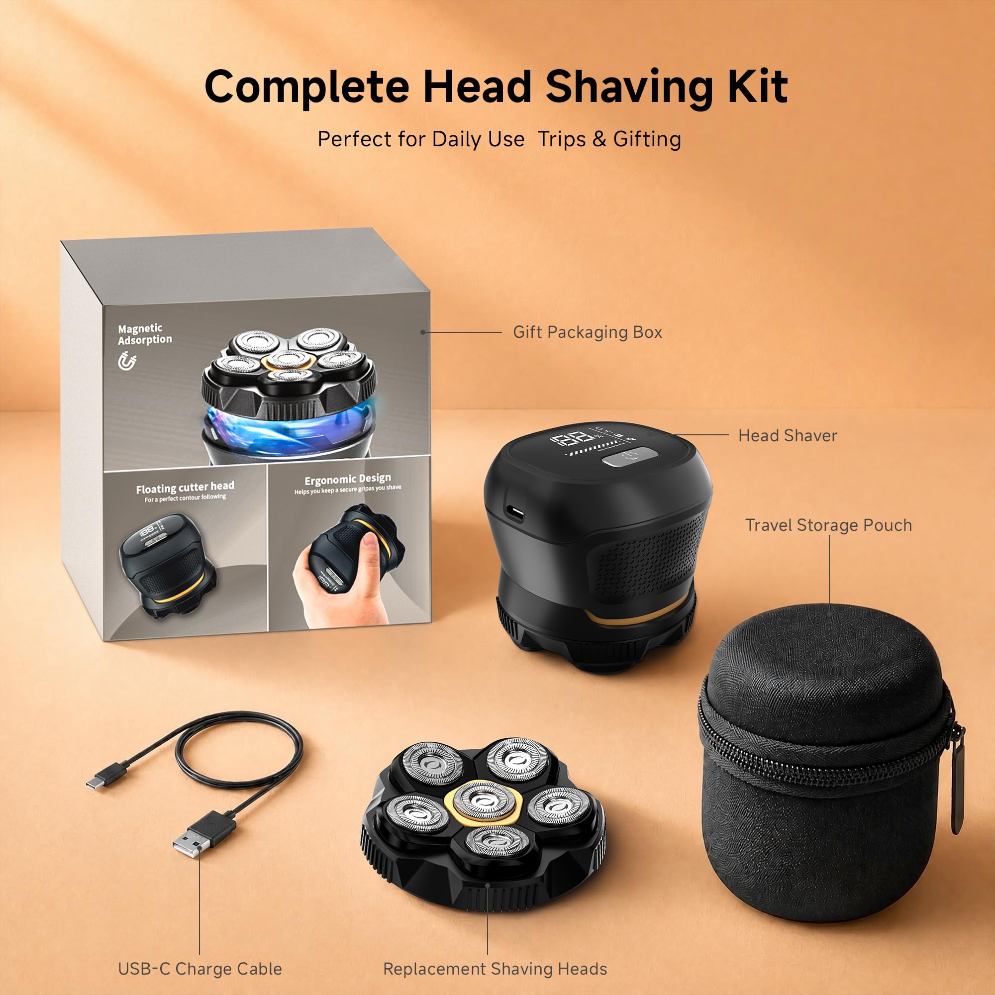 likefun close-up of 6D magnetic shaving head demonstrating contouring benefit