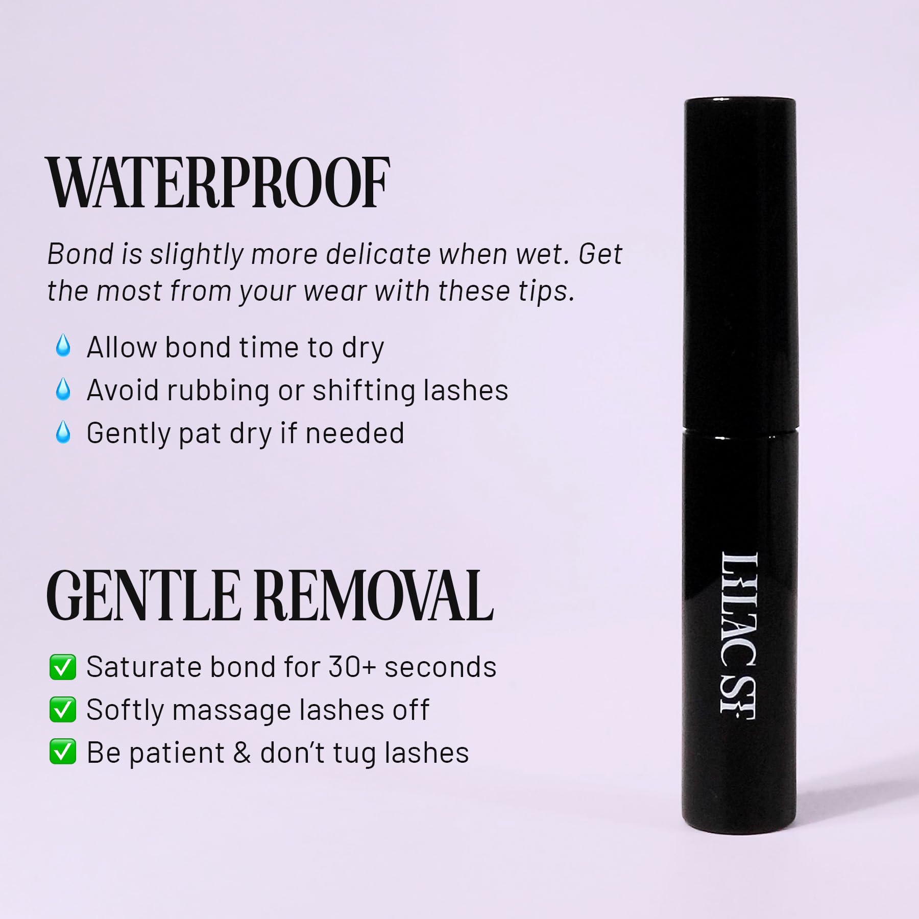 Lilac St application in use demonstrating secure lash adhesion