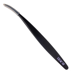 Lilac St. front view of black lash applicator showing ergonomic curve and sleek finish, improved precision