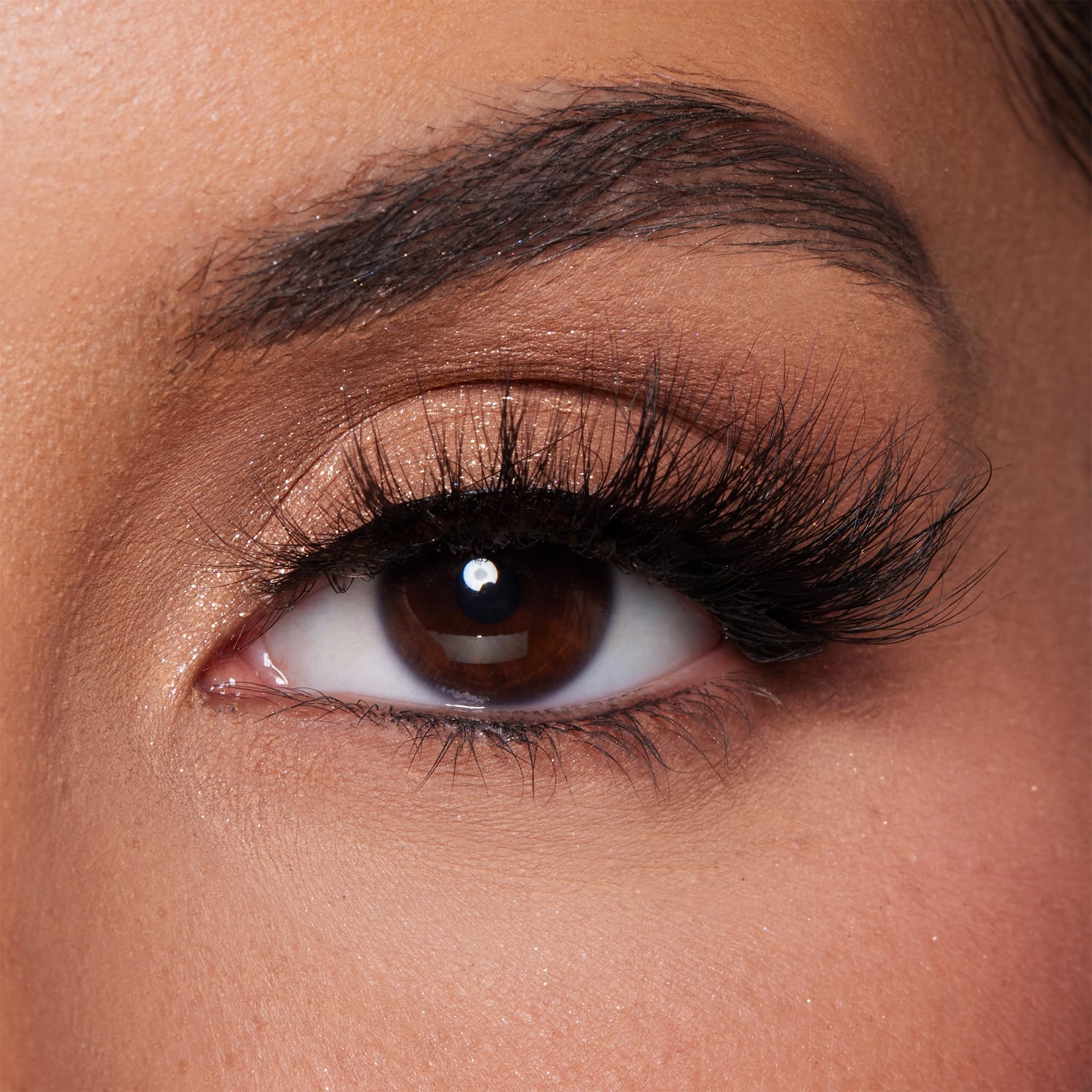 Lilly Lashes worn by model for evening glam and dramatic outer flare