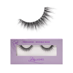 Lilly Lashes front packaging showing sheer band and product benefit clear finish