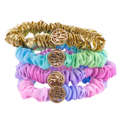 Lilly Pulitzer front packaging showing four satin scrunchies, perfect for gifting