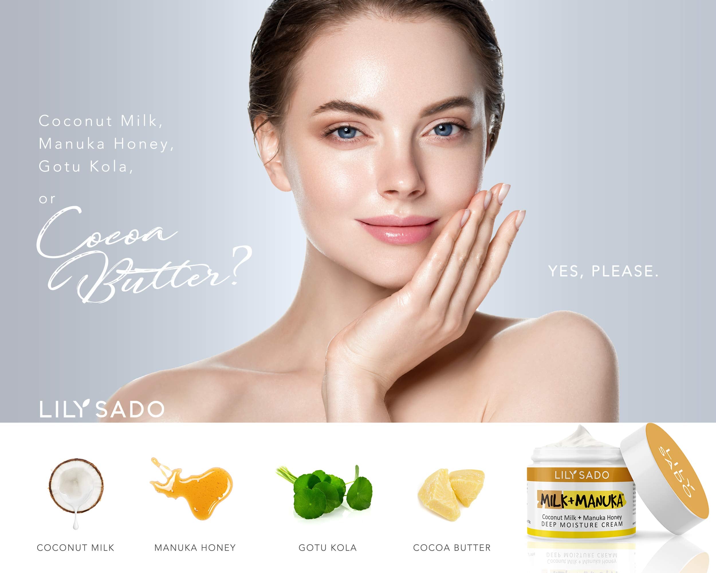 LILY SADO Manuka honey and coconut ingredients showcasing natural sources