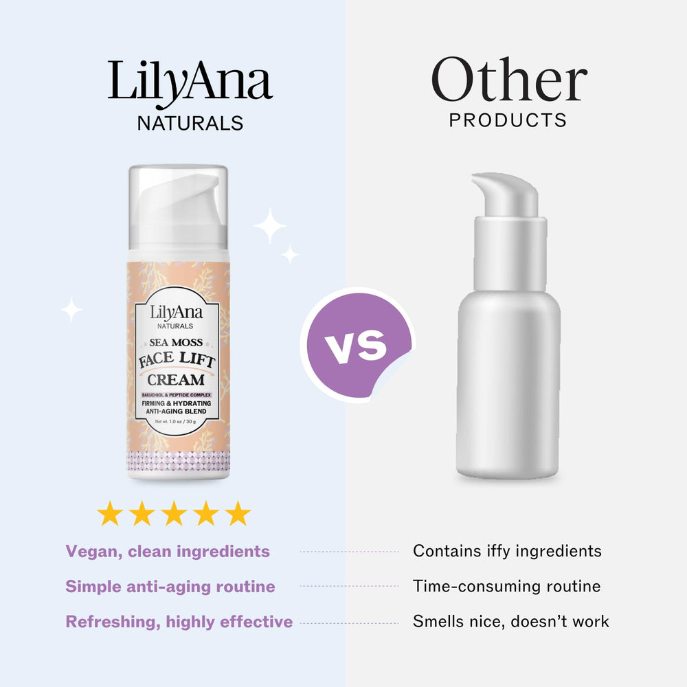 LilyAna Naturals cream on bathroom shelf in nighttime routine setting showing soothing use