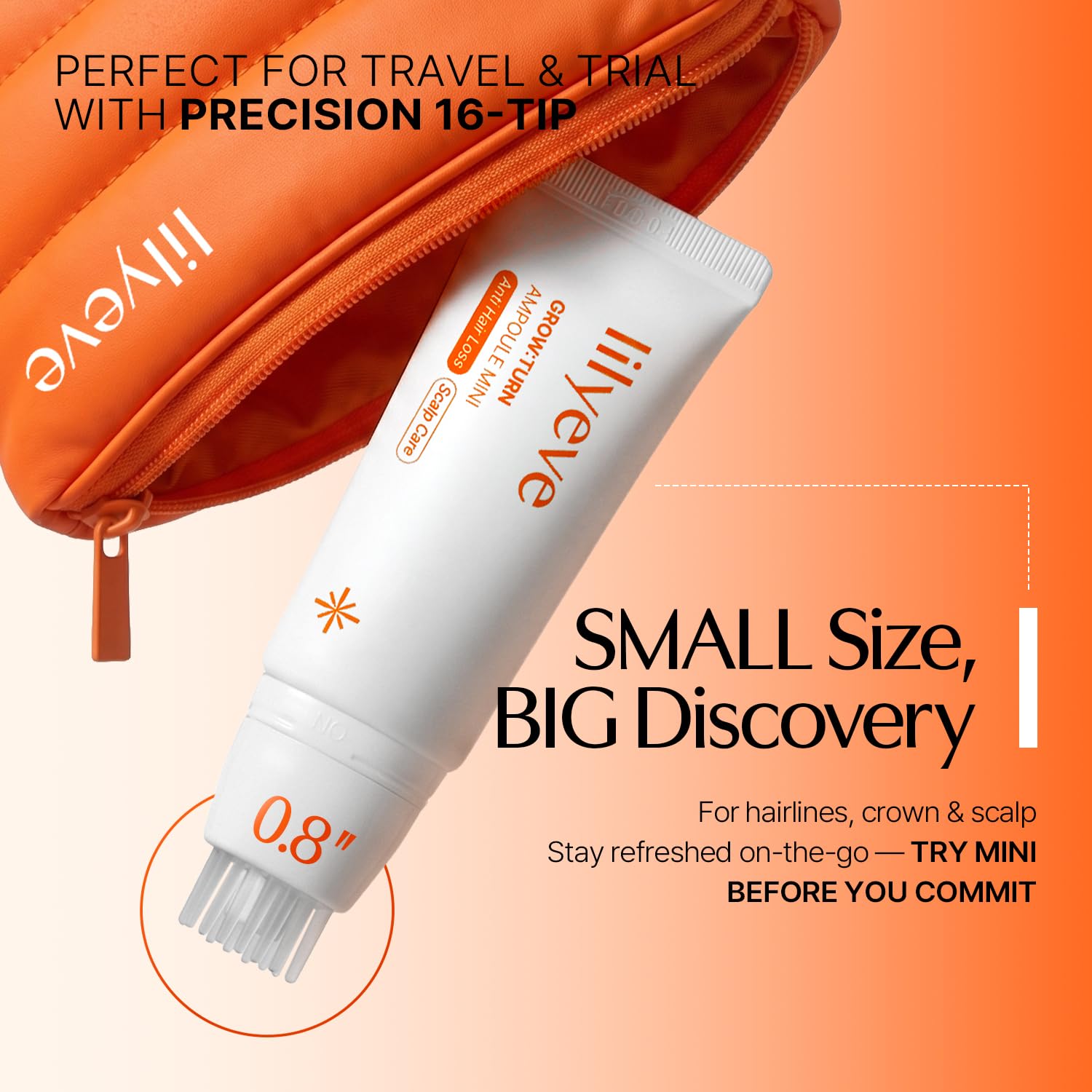 lilyeve GROWTURN mini inside travel pouch for convenient on-the-go scalp care