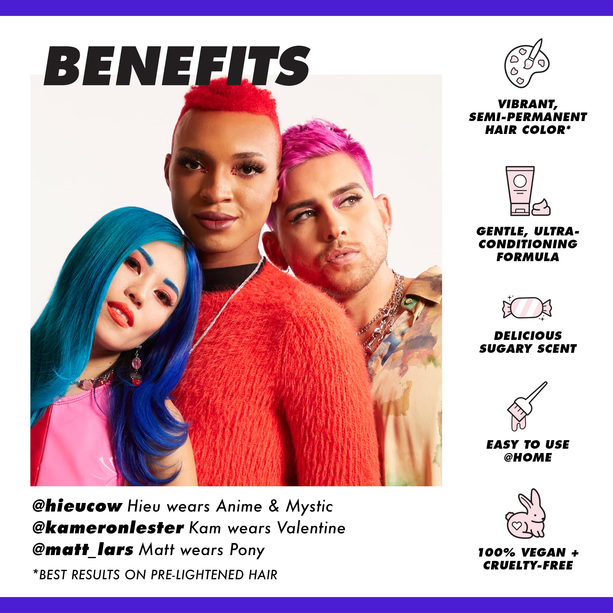 Lime Crime before and after hair transformation showing vivid Blue Smoke payoff benefit