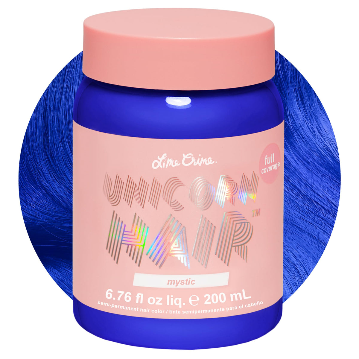 Lime Crime Mystic jar front view showing vivid blue shade and packaging, inspires confidence