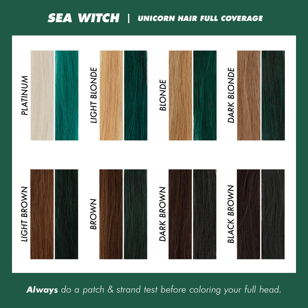 Lime Crime Sea Witch before and after comparison highlighting dramatic color transformation
