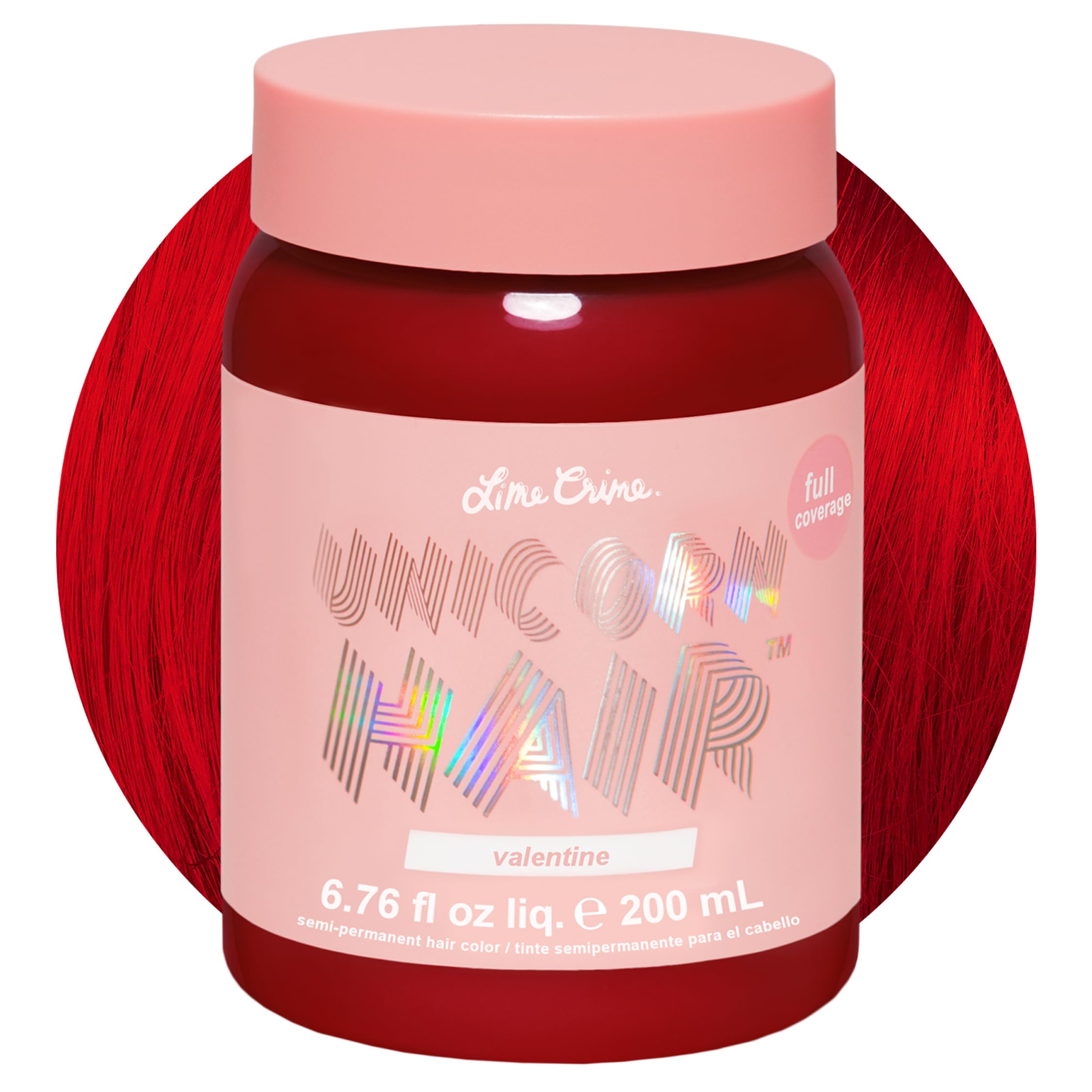 Lime Crime Valentine front bottle showing vivid crimson and packaging benefit