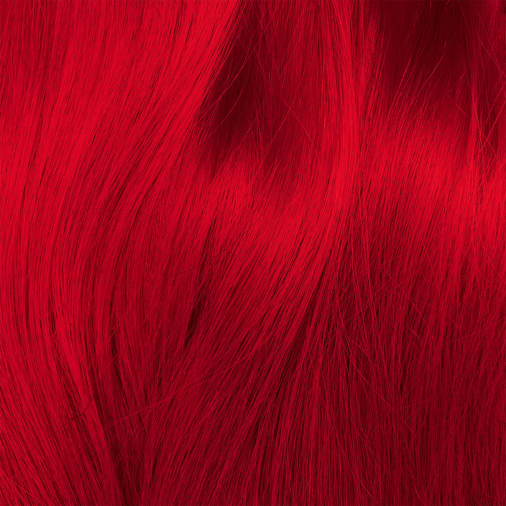 Lime Crime Valentine swatches on blonde hair showing true crimson payoff benefit