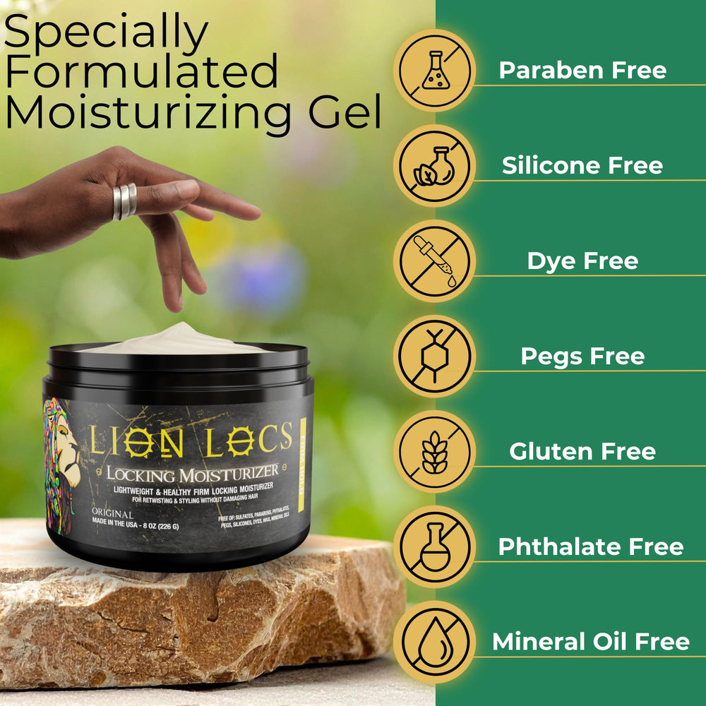 Lion Locs jar open to show clear gel consistency and ease of use