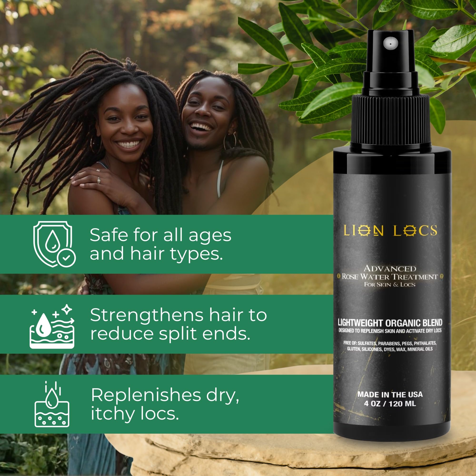 Lion Locs fine mist spray demonstrating even coverage and lightweight feel