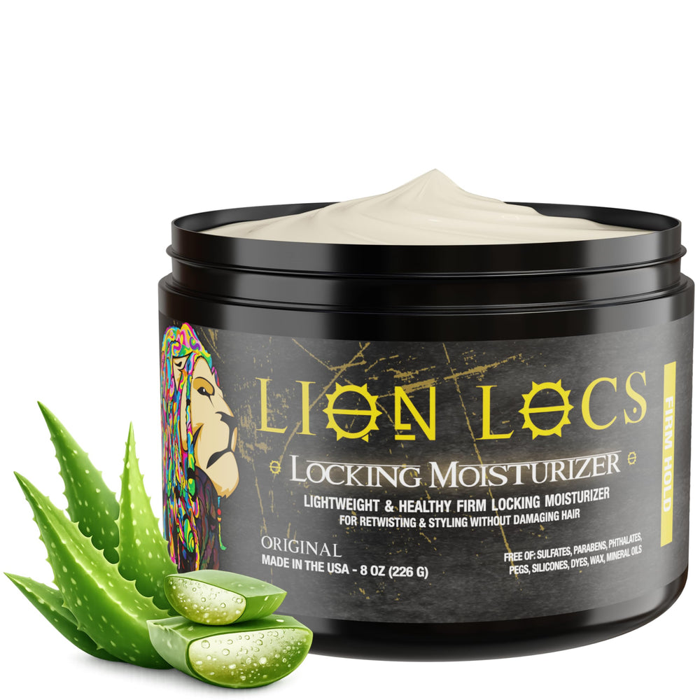 Lion Locs front label showing product name and benefits
