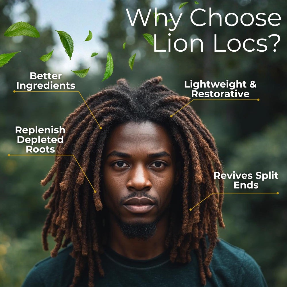 Lion Locs label closeup showing organic claims and ingredient callouts