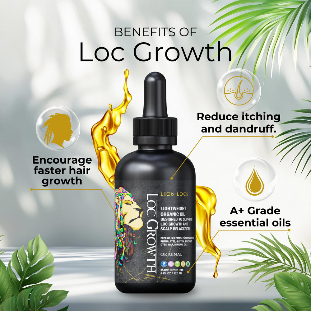 Lion Locs oil texture pouring from bottle highlighting lightweight absorption