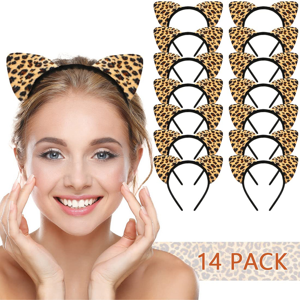 LIONSOUL front pack of 14 cheetah ear headbands for quick group costumes