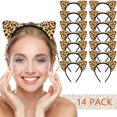 LIONSOUL front pack of 14 cheetah ear headbands for quick group costumes