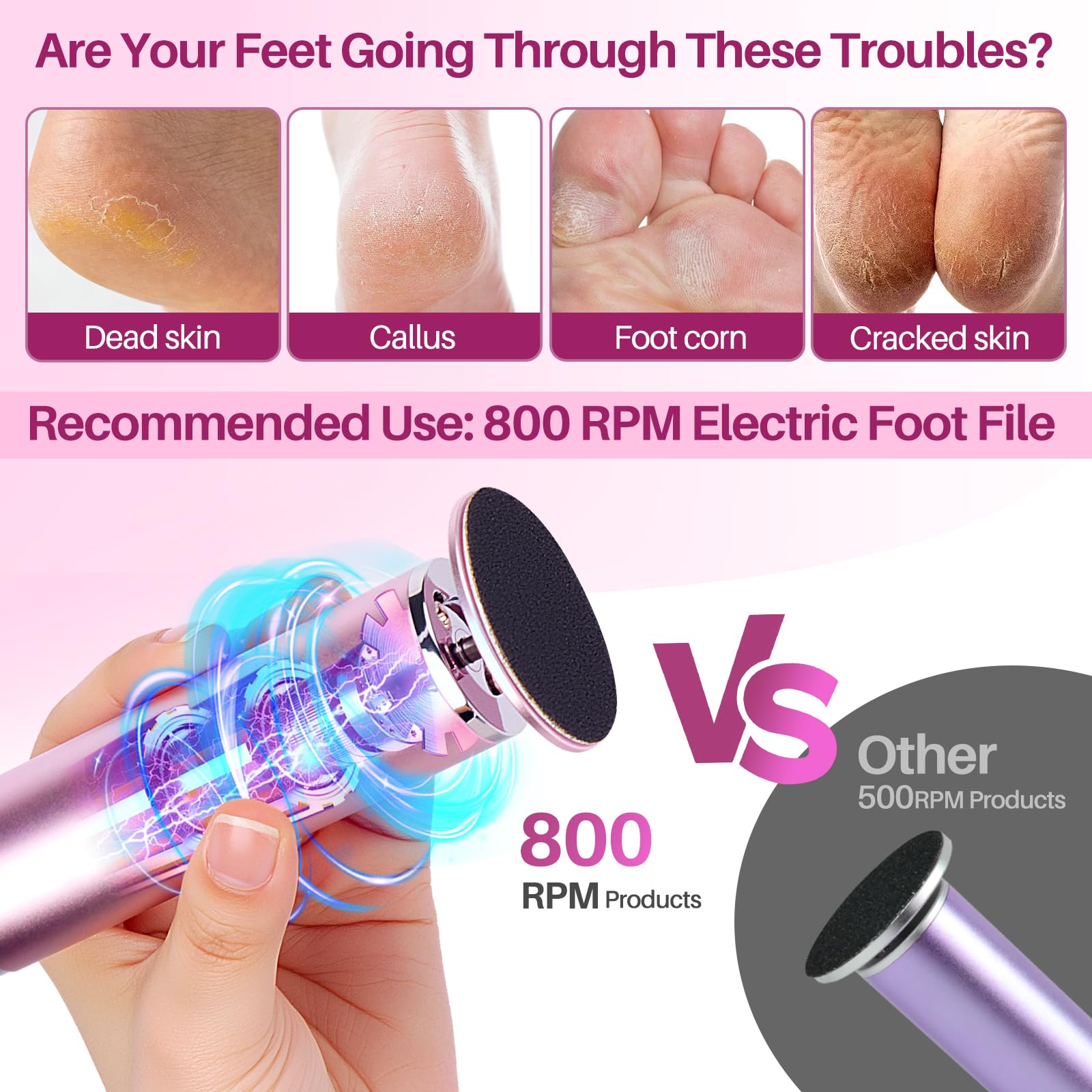 LIONVISON rotating sanding head in motion for efficient dead skin removal